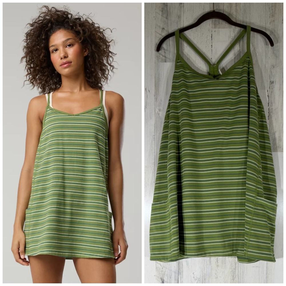 Offline by Aerie Racerback Mini Dress Romper XL Green Striped Tennis Athleisure